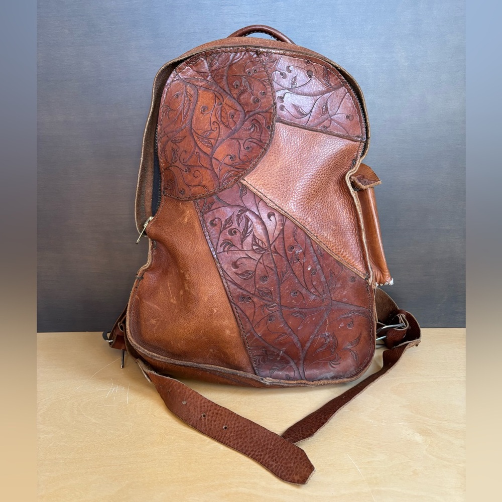 Vintage Hand Tooled Leather Backpack
